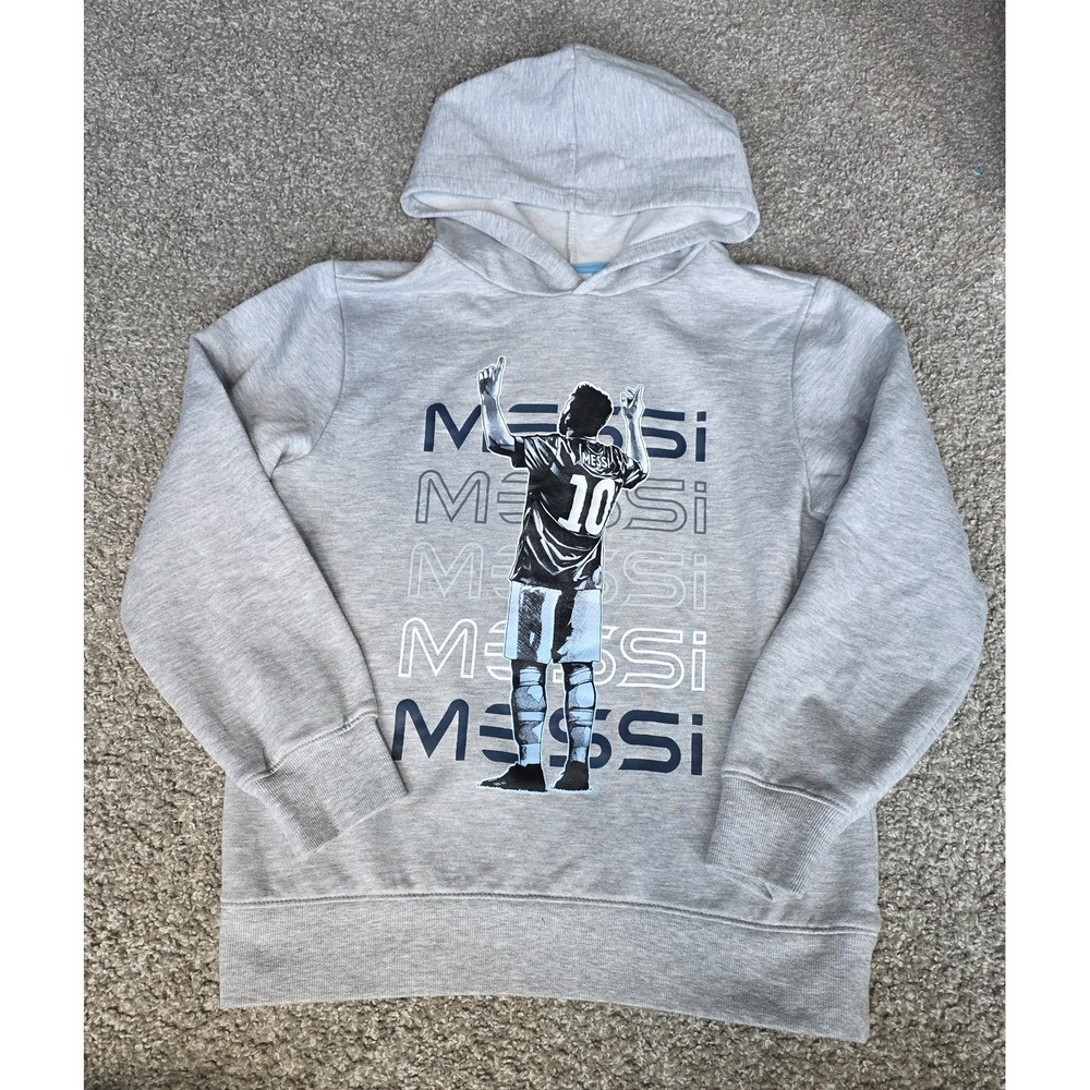 MESSI Kids Long Sleeve Graphic Pullover Hoodie Cotton Poly Gray Boys Size Large